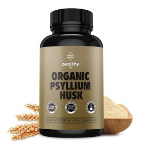 Psyllium Husk Capsules All Natural Fiber Supplement for Gut Health 750 Mg 250 Capsules